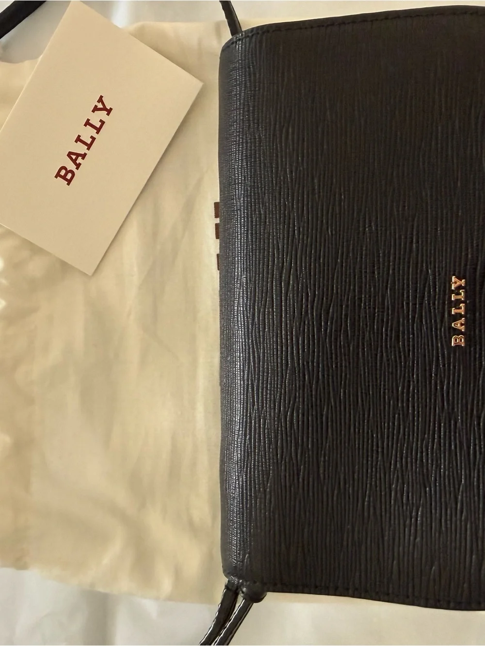 Bally Black Textured Leather Messenger Bag with Gold Logo